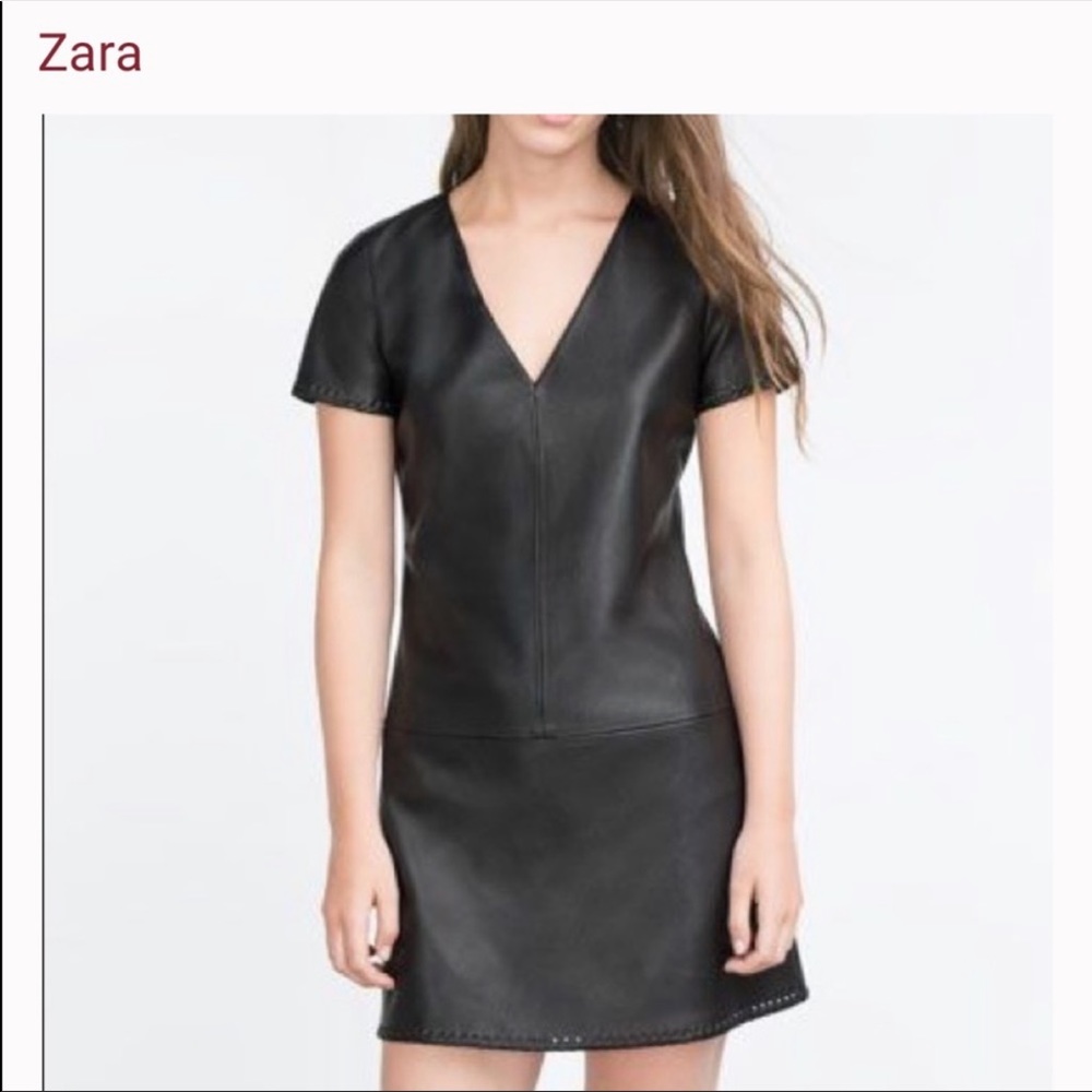 Faux Leather Short Sleeve Dress